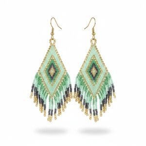 🆕️ Elegant Gold and Green Beaded Earrings